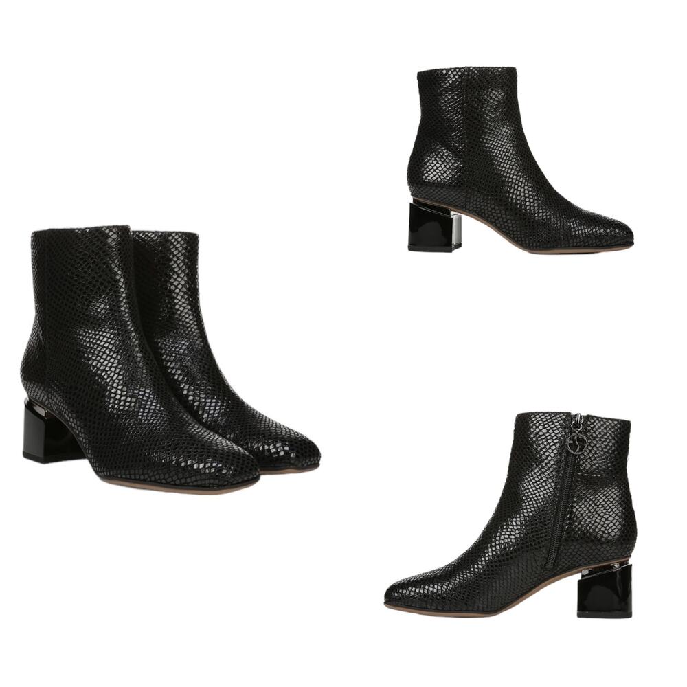 Franco Sarto Marquee Black Snake Embossed Leather Square Heel Ankle Boots Sz 8